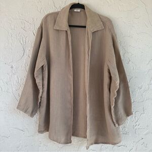 GREENIE Linen Jacket Women XL Tan Open Front Textured Resort